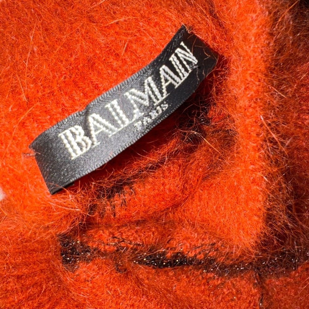 Balmain Rust-burnt orange and Black Patterned Turtleneck Sweater size 38 - Picture 6 of 12
